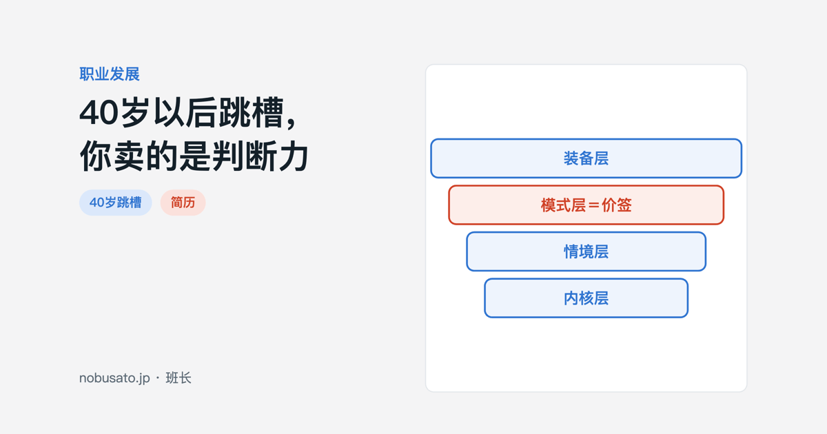 说明40岁以后跳槽卖的是判断力的封面,对比装备层和模式层